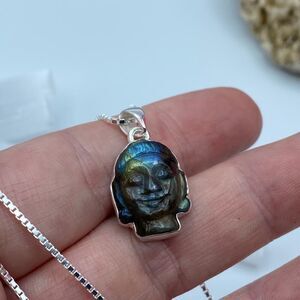 Buddha Carved Labradorite Solid Sterling Silver Necklace